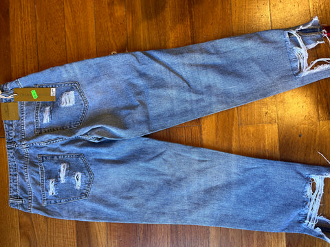 Miss Fashion red sequinned ripped mom jeans, size S