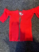 Red crop top with zip fastening