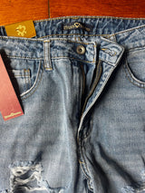 destroyed jeans with red sequin stripes on the sides – size S (40/42 IT) perfect glam rock M's boutique