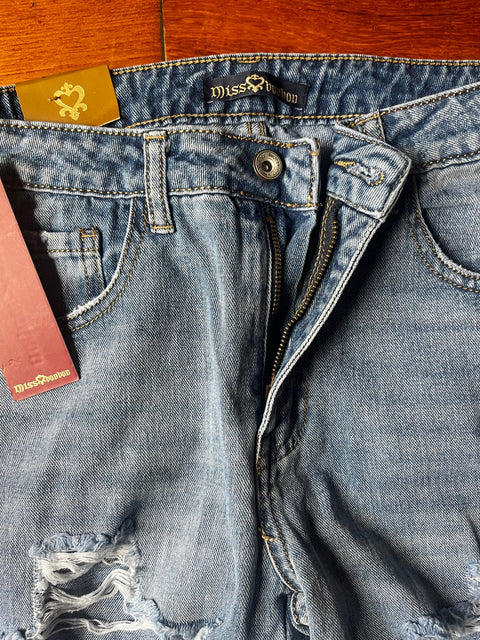 destroyed jeans with red sequin stripes on the sides – size S (40/42 IT) perfect glam rock M's boutique