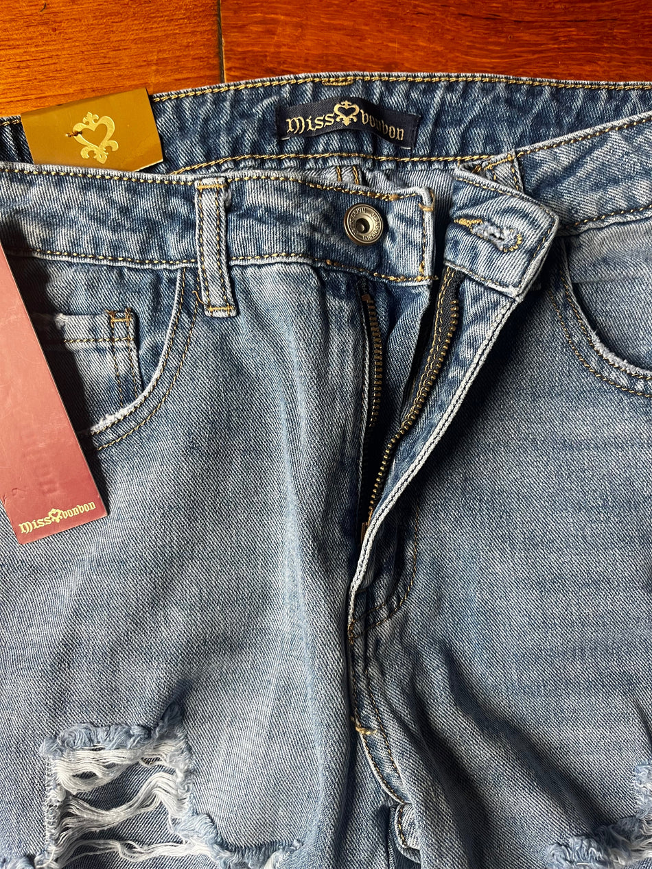 destroyed jeans with red sequin stripes on the sides – size S (40/42 IT) perfect glam rock M's boutique