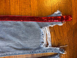 Miss Fashion red sequinned ripped mom jeans, size S