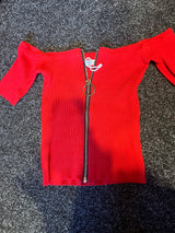 Red crop top with zip fastening