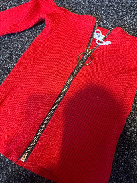 Red crop top with zip fastening